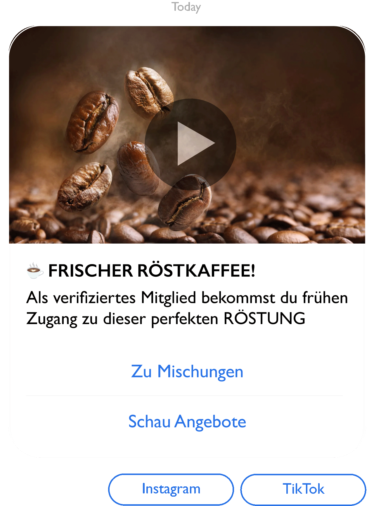 RCS Rich Message Beispiel - Kaffeerösterei mit Treueprogramm und Aktionsangeboten