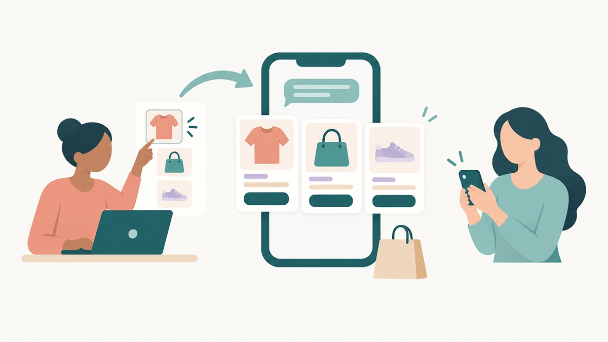 Shopify-Produkte als RCS Rich Cards und Karussell auf einem Telefon
